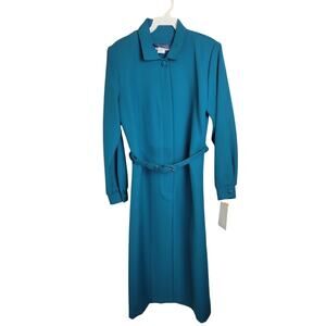 NWT VTG Belted Midi Dress Nancy II Green Half Button Long Sleeve Women's Size 16